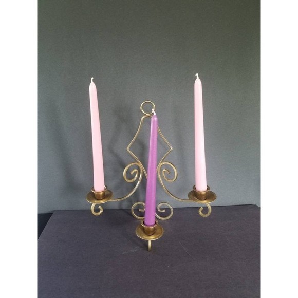 Three Arm Brass Wall Sconce - Picture 1 of 10